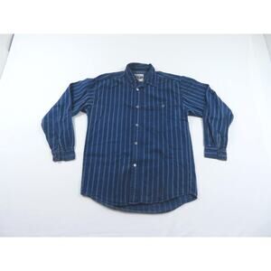 Flip Flop Casual Shirt, Blue Striped Button-Up Sz M 1980s